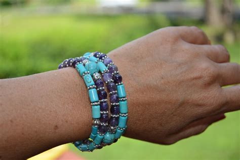 Amethyst Memory Wire Bracelet Turquoise Wrap Bracelet Boho Etsy