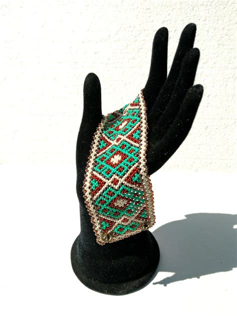 Mexican Huichol Beaded Bracelet Cuff Jewelry Ethnic Chaquira Etsy