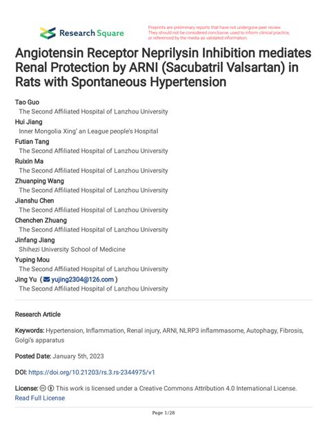 PDF Angiotensin Receptor Neprilysin Inhibition Mediates Renal