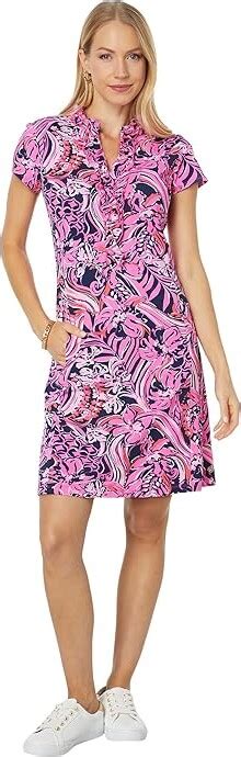 Lilly Pulitzer Silvia Ruffle Dress Upf 50 Low Tide Navy Flirty Fins