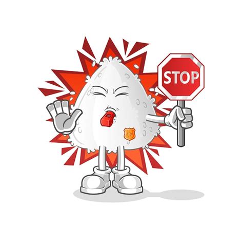 Premium Vector Onigiri Holding Stop Sign Cartoon Mascot Vector