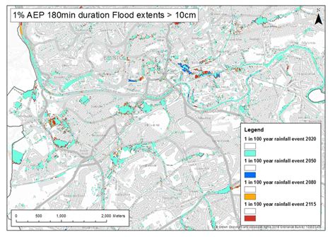 Pluvial flood extents increasing over time with the predicted impacts ...