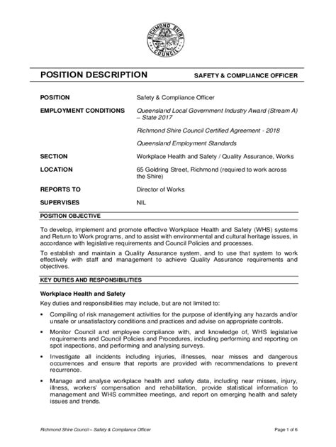 Fillable Online Safety Officer Job Description Template Fax Email Print Pdffiller