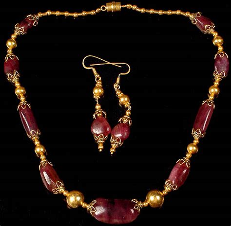 Ruby Necklace Set With Earrings Exotic India Art