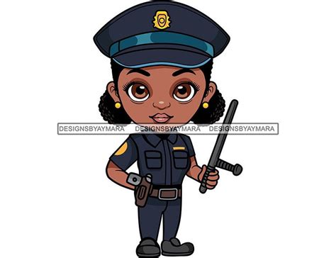 Black Woman Police Officer Curly Hair Cop Hat Blue Uniform Gun - Etsy