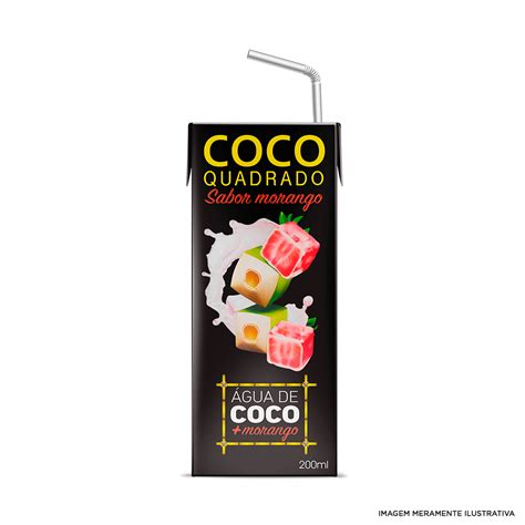 Água de Coco Coco Quadrado 200ml Sabor Morango Caixa 27 un