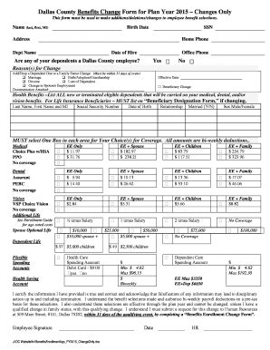 Fillable Online Dallascounty Dallas County Benefits Change Form For