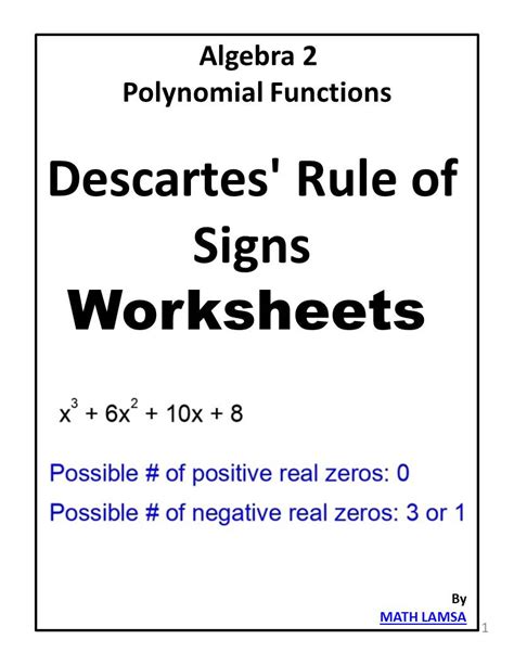 Descartes Rule Of Signs Worksheets Algebra 2 Polynomial Functions