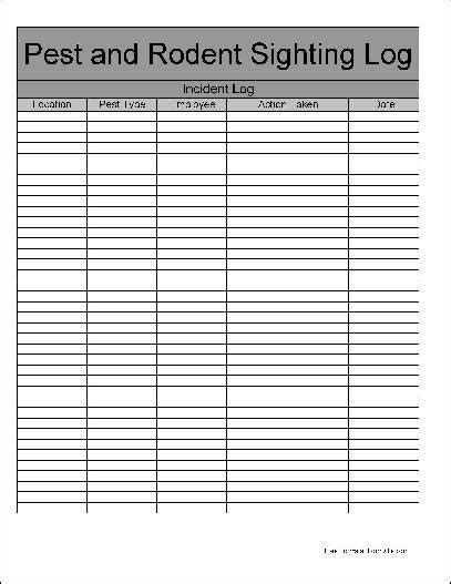 Free Basic Pest And Rodent Sighting Log From Formville