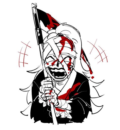 A Drawing Of A Clown Holding A Flag With Blood Dripping All Over It S Face