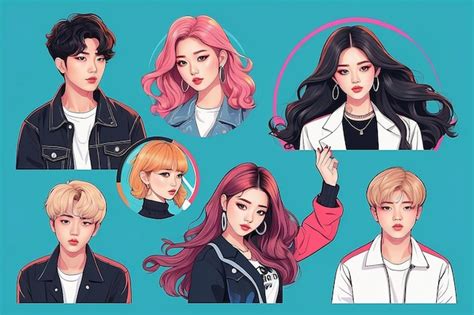 Premium Photo Kpop Idol Illustration Image Line Art Flat Design Style