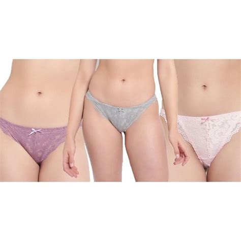 Buy BRACHY Purple Peach And Grey Mid Rise Net Self Design Panties Bikini Briefs Pack Of 3 Online