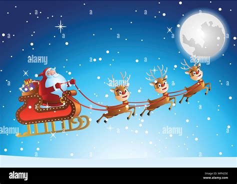 Santa Claus Fly In Sky At Xmas Night To Send T To Peoplevector