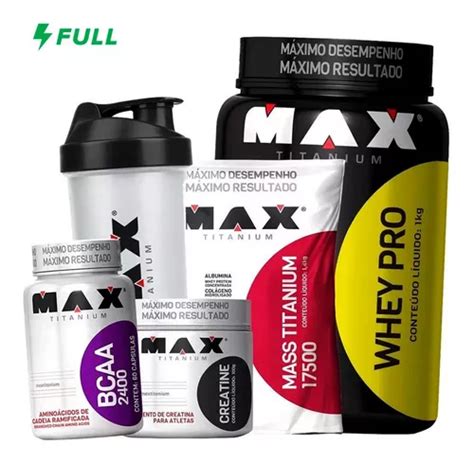 Kit Whey Pro Bcaa Creatina Hipercalorico Max Titanium