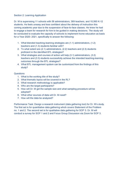 Section 2 Learning Applicaton Section 2 Learning Application Dr M