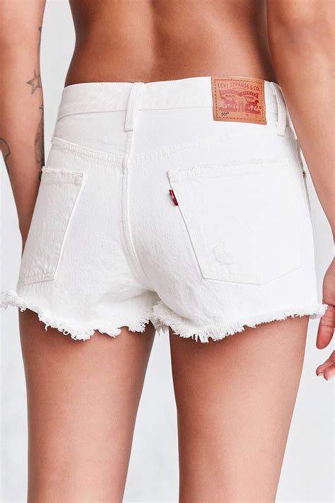 Slide View 2 Levi S 501 Frayed Denim Short White Frayed Denim