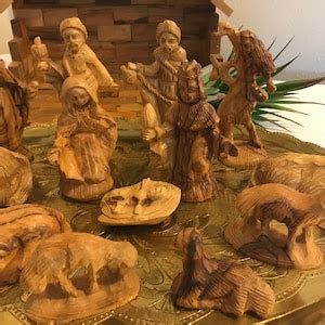 Vintage Hand Carved Wood Nativity 13 Piece Set, Vintage Wooden Carved ...