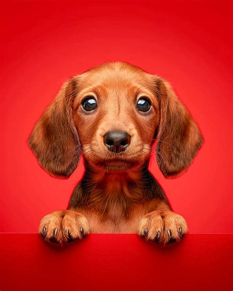 Adorable Dachshund Puppy With Big Eyes And Floppy Ears Posing Against