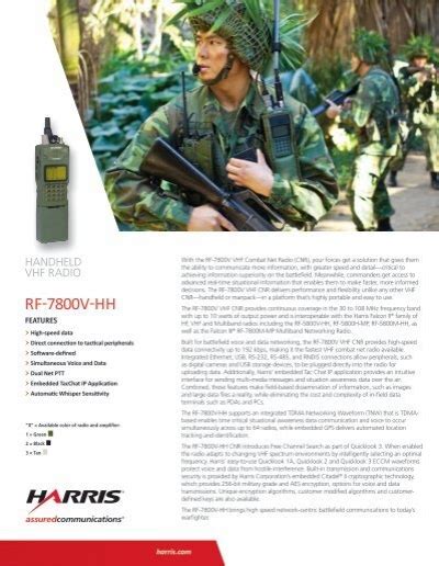 Rf 7800v Hh Handheld Vhf Radio Datasheet Harris Rf