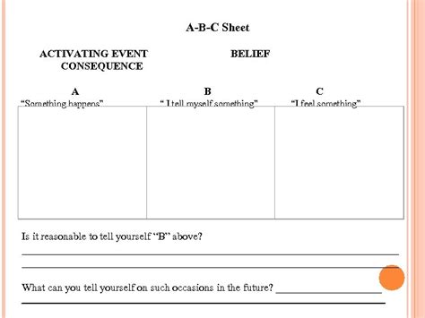 Abc Worksheet Therapy / Cbt Techniques Worksheets And Q A Cognitive Behavioral Therapy : Abc ...