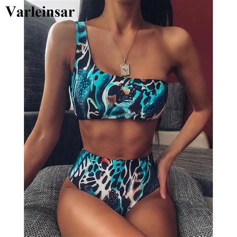 Sexy One Shoulder High Waist Bikini 2021 Female Swimsuit Women Swimwear Two Pieces Bikini Set