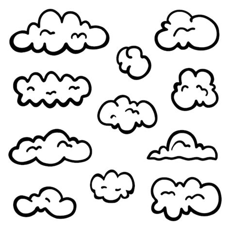 Vector Doodle Resumen De Nubes Delgada L Nea Negra Conjunto De Nubes En