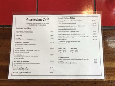 Amsterdam Cafe Menu 2024 - Corri Michelina