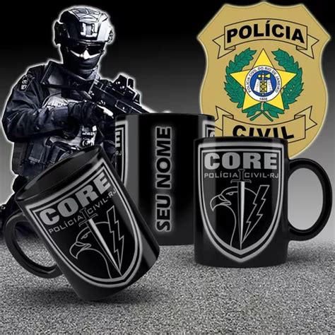 Caneca Preta Core Policia Civil Rj Personalizada Nome