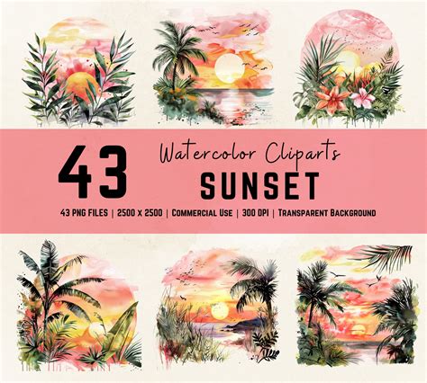 Watercolor Sunset Clipart Sunset Clipart Sunset PNG Sunset Art Sunset ...