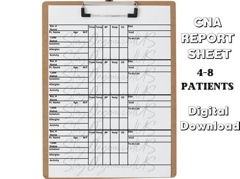 Simple Cna Pca Report Sheet Patients Shift Report Vitals Etsy