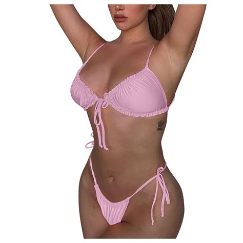 DENGDENG Women Low Rise Front Tie Bikini Sexy String Tie Side Swimwear