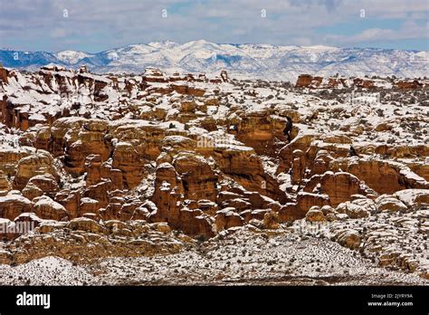 Snowy Fiery Furnace viewed from the south with the snow-capped Book ...