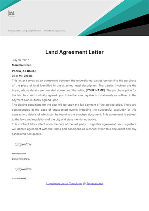 Free Land Agreement Letter Template Edit Online And Download