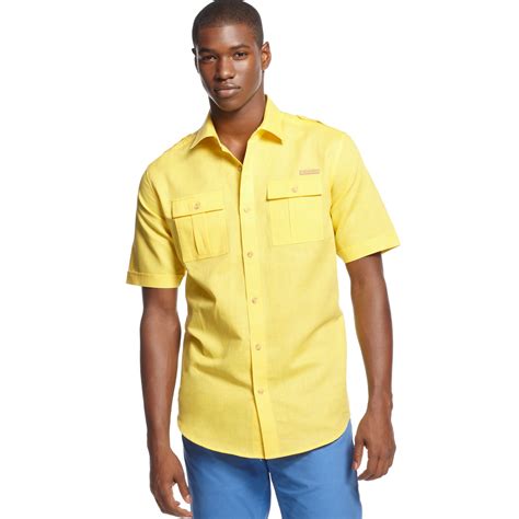 Sean John Short Sleeve Linen Shirt In Yellow For Men Dandelion Lyst