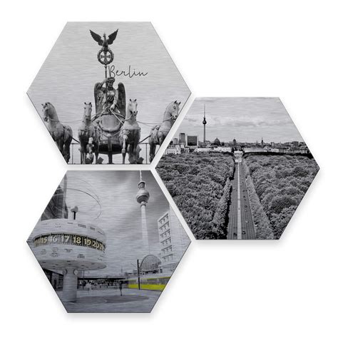 Hexagon Alu Dibond Silver Effect Berlin Wall Art