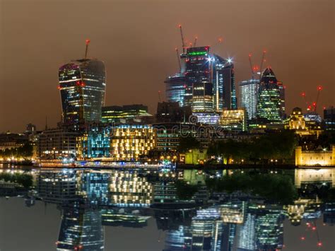 London Skyline with Its Famous Skyscrapers at Night Stock Photo - Image ...