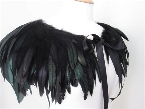 Black Feather Capelet Cape With Ribbon Ties