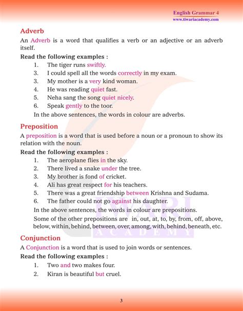 Cbse Ncert Class English Grammar Chapter Part Of Speech In Pdf