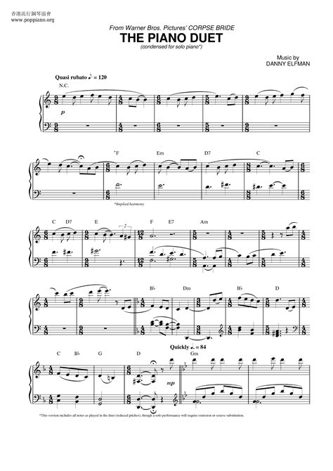 Danny Elfman Corpse Bride The Piano Duet Sheet Music Pdf Free Score