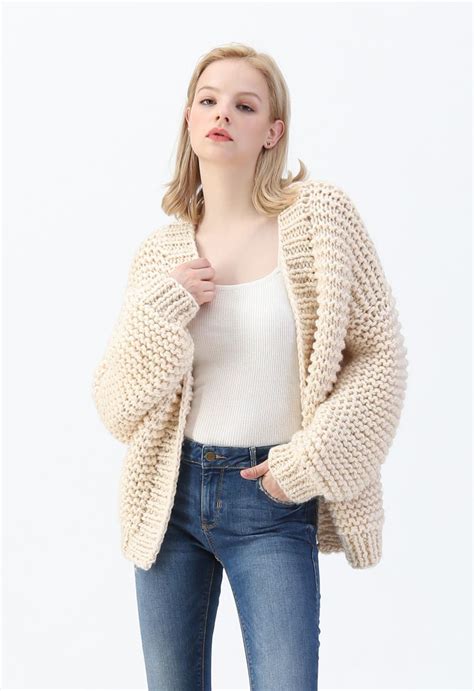 Hand Knit Cable Chunky Cardigan In Cream Retro Indie And Unique Fashion