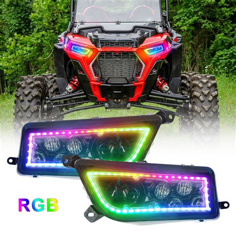 Newest Pcs Black Rgb Atv Halo Led Headlights For Polaris Rzr Xp