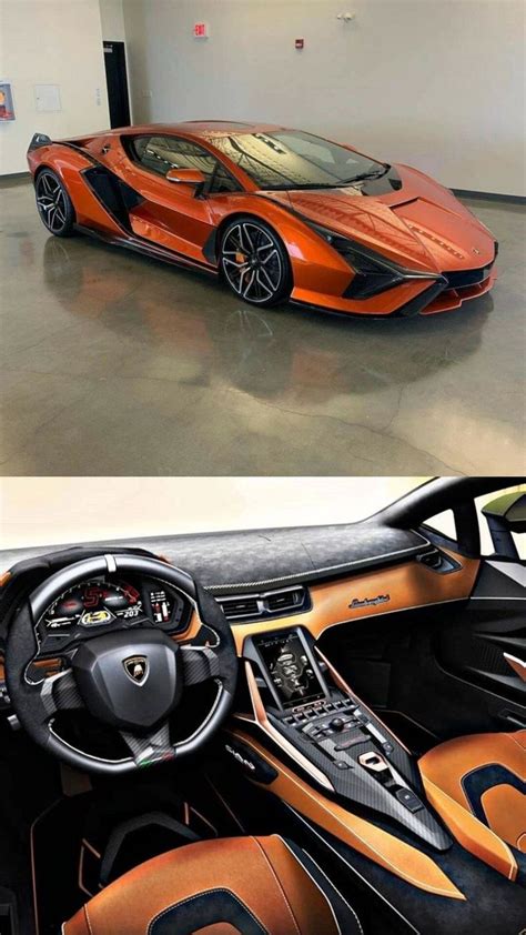 An Orange And Black Sports Car Is Shown In This Split Screen Image With