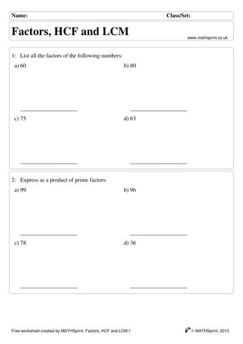 Factors Lcm Hcf Practice Questions Solutions Teaching Resources