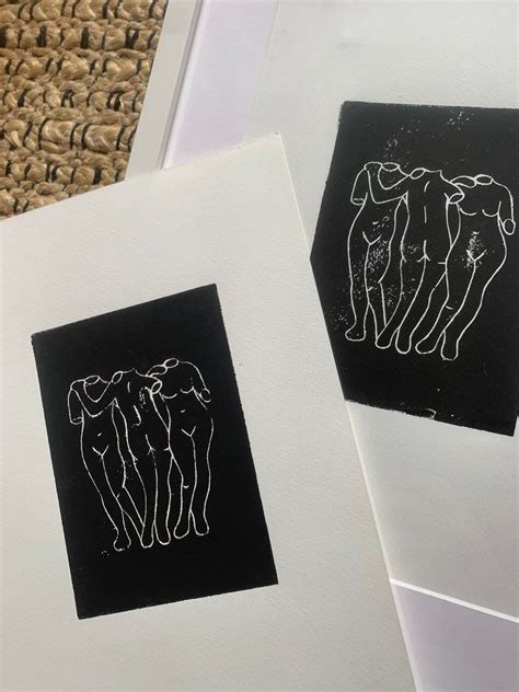 The Three Graces A Lino Print Wall Art Abstract Nude Etsy Lino Print Linoprint Wall Art