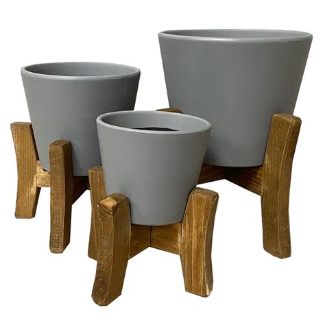 Indoor Ceramic Planters With Wood Stands Emmi Farms