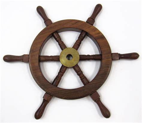 Teak Ship S Steering Wheel Wooden Hub W Brass Cap Teak Nautical