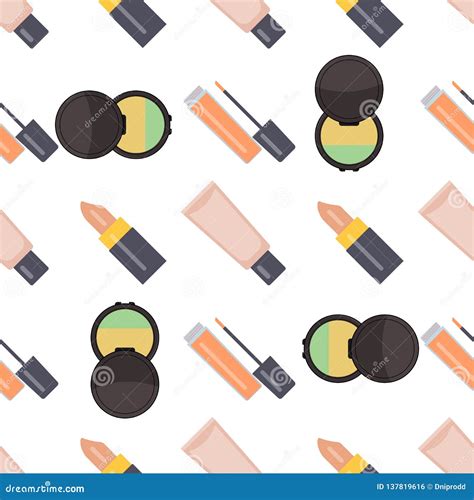 Seamless Pattern With Makeup Items Stock Vector Illustration Of