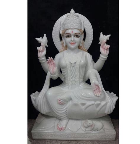 Plain Hindu White Marble Laxmi Statue For Worship Size Feet