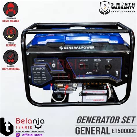 Promo General Mesin Generator Set ET 5000 CE Genset Bensin 3200 Watt E