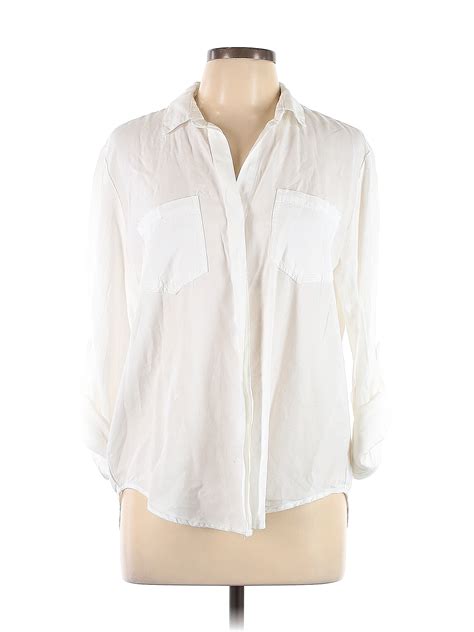 Velvet Heart 100 Tencel White Long Sleeve Button Down Shirt Size L